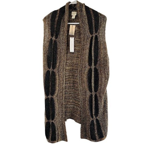 Womens L Chico's Randall Sweater Vest Chestnut Open Front Metallic Chic Texture - Picture 1 of 8